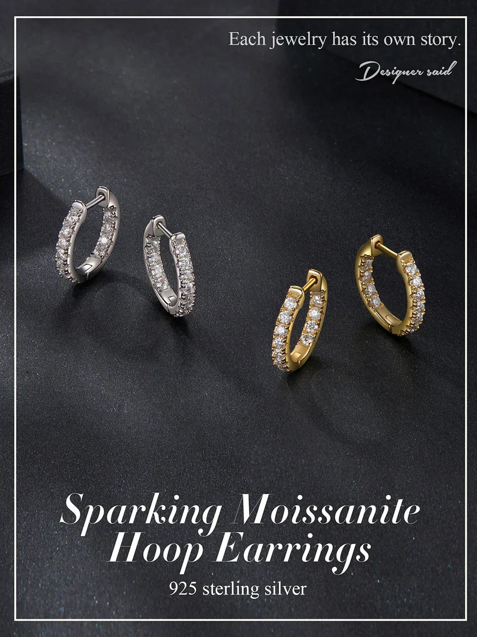 Gold Moissanite Hoop Earrings for Women, 925 Sterling Silver D Color Round Cut Lab Diamond Hypoallergenic Earrings