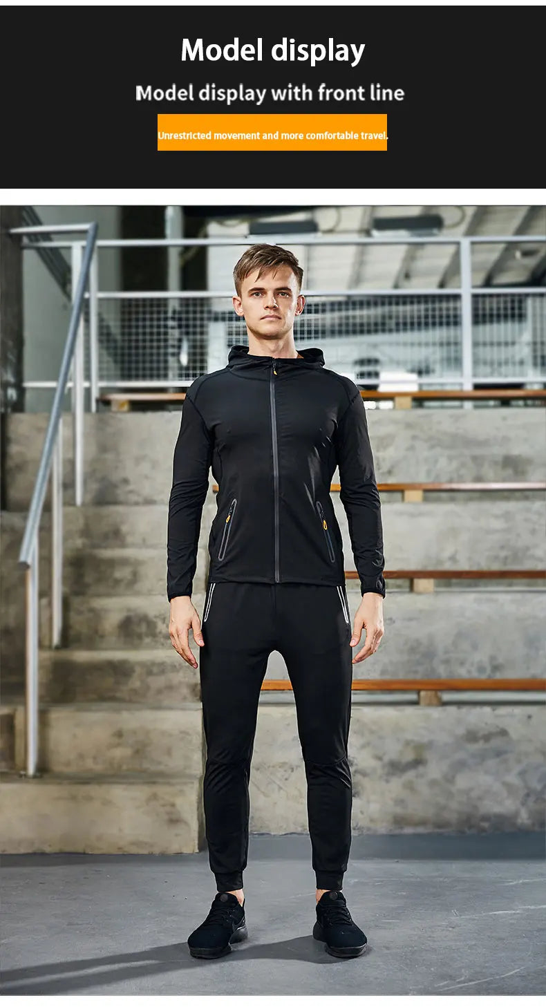 Running Jacket Hooded Jogging Tight Sportswear Quick Dry Men Reflective Training Set Gym Clothes Fitness Compression Sport Suit