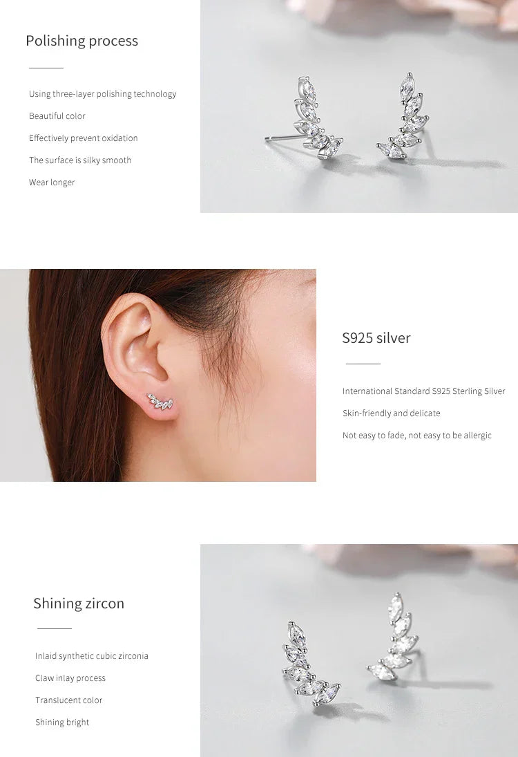 Genuine 925 Sterling Silve Fashionc Luxury Feather Wings Design Sparkling Zircon  For Women Wedding Engagement Jewelry