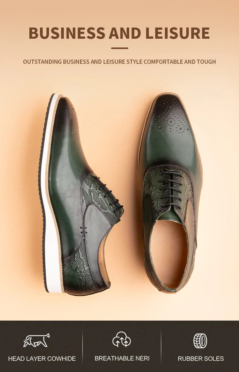 Men's Genuine Leather Brogue Shoes|All-Season Sport Casual Footwear|High-Quality Leather Dress Shoes|Comfortable Walking Shoes