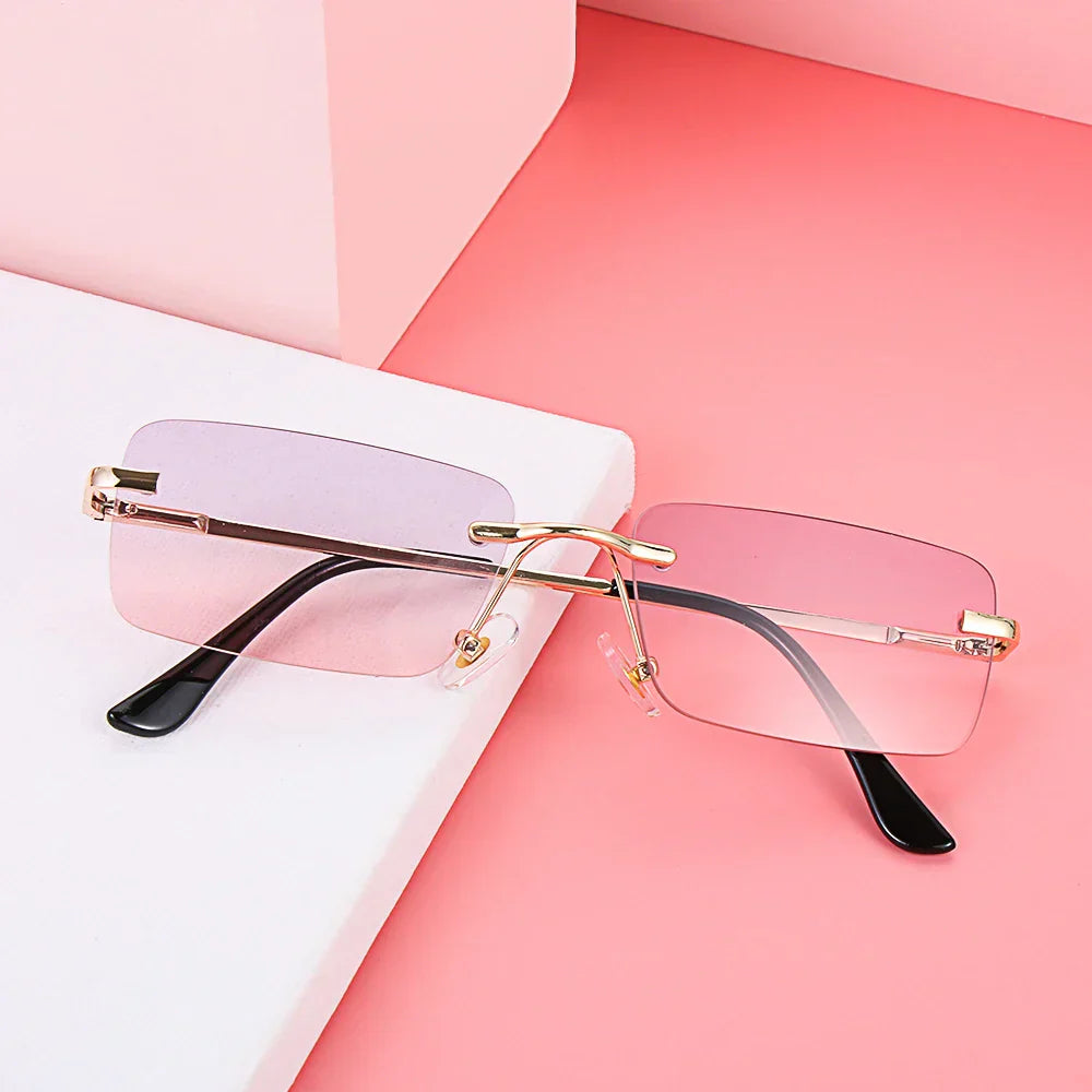 1Pc Women Vintage Sunglasses Luxury Design Rectangle Rimless Sun Glasses Retro UV400 Gradient Glasses Fashion Unisex Eyeglasses