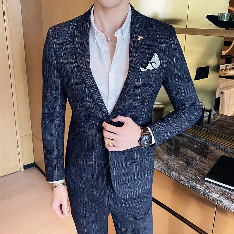 Suit Blazer+Pants Men Fashion Hosts British Style Work Business Wedding Casual Art Style Elegant Gentleman Cotton and Linen Suit