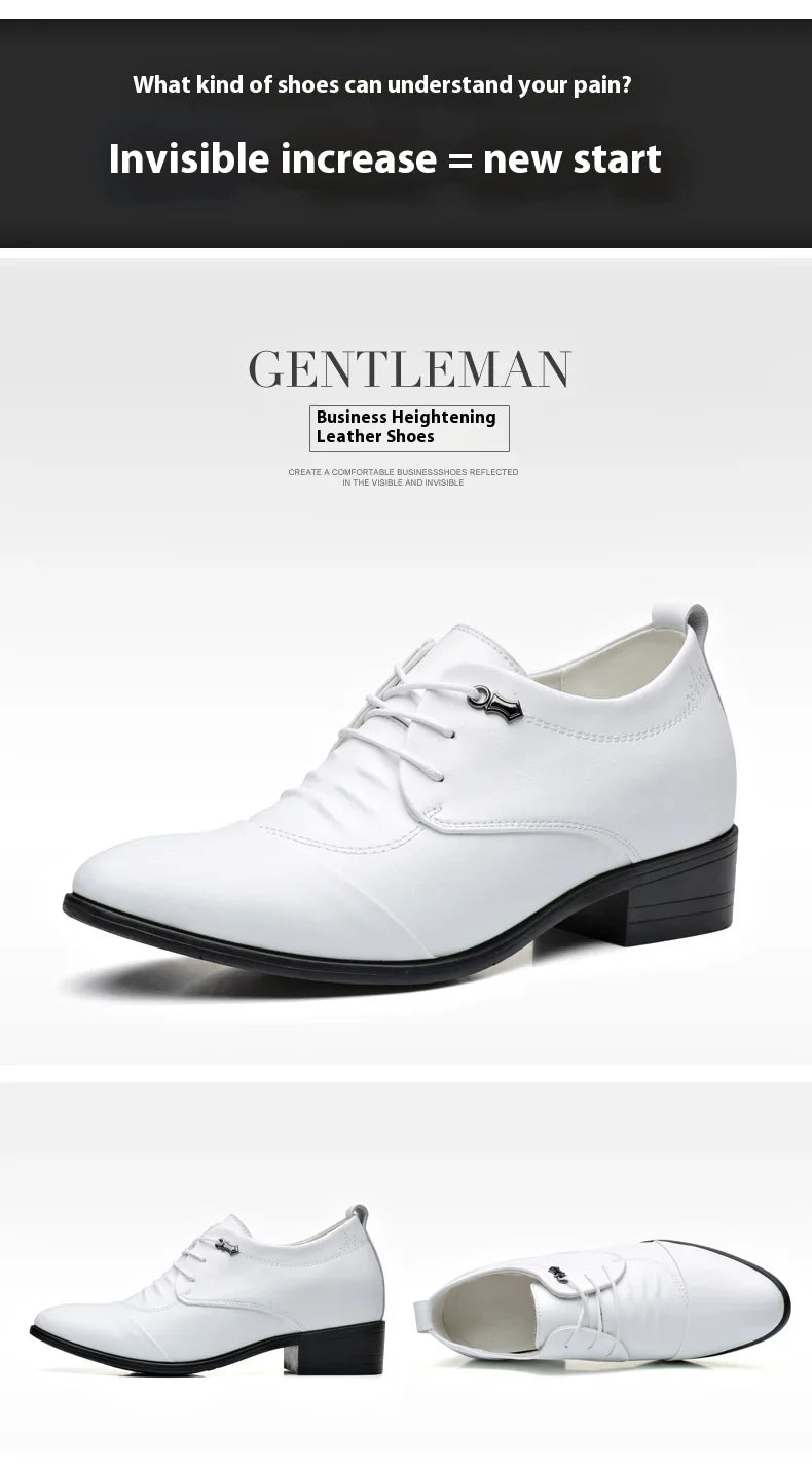 Business Men Oxford Leather Shoes Elevator Man Height Increase Insole 6CM White Black Thick Soled Formal Casual Shoes