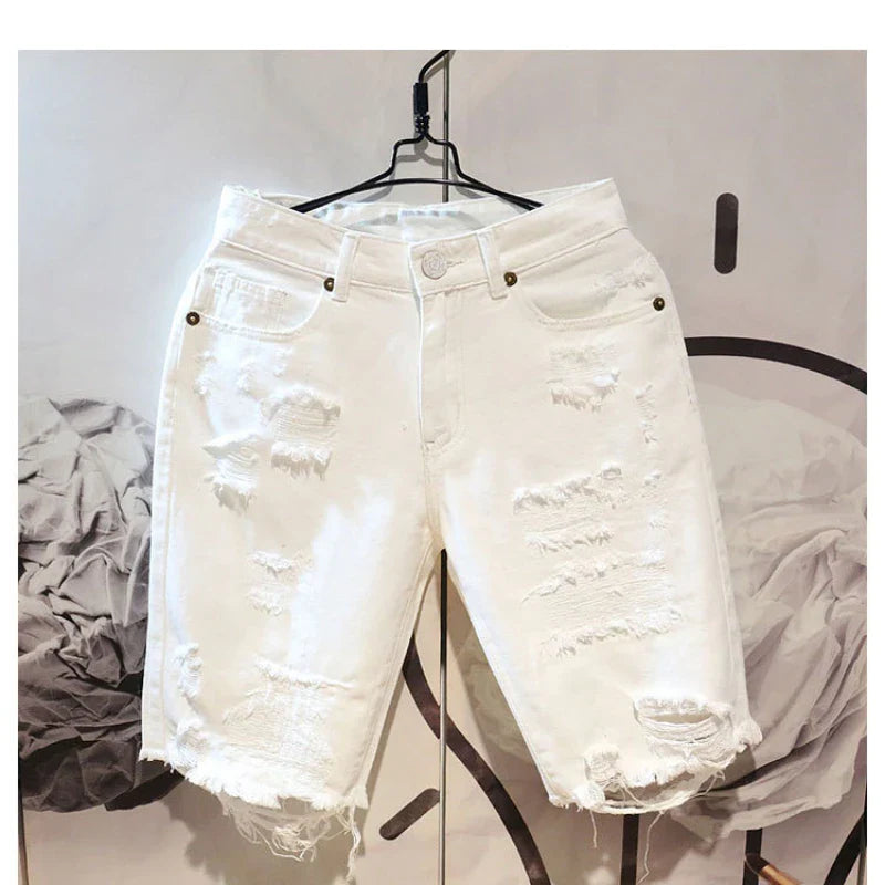 Fashion Cropped Men's Tattered Ripped Shorts