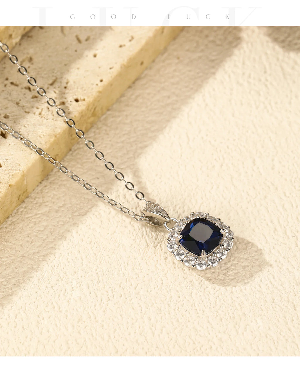925 Sterling Silver Elegant Luxury Geometric Royal Blue Zirconia Pendant Necklaces For Women Anniversary Fine Jewelry
