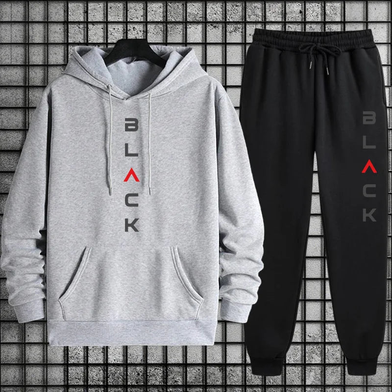 2025 New Arrival Men's Tracksuit Black Letter Print Sweatshirt + Pants Urban Causal Fashion Sportswear Fall/winter Sports Suit