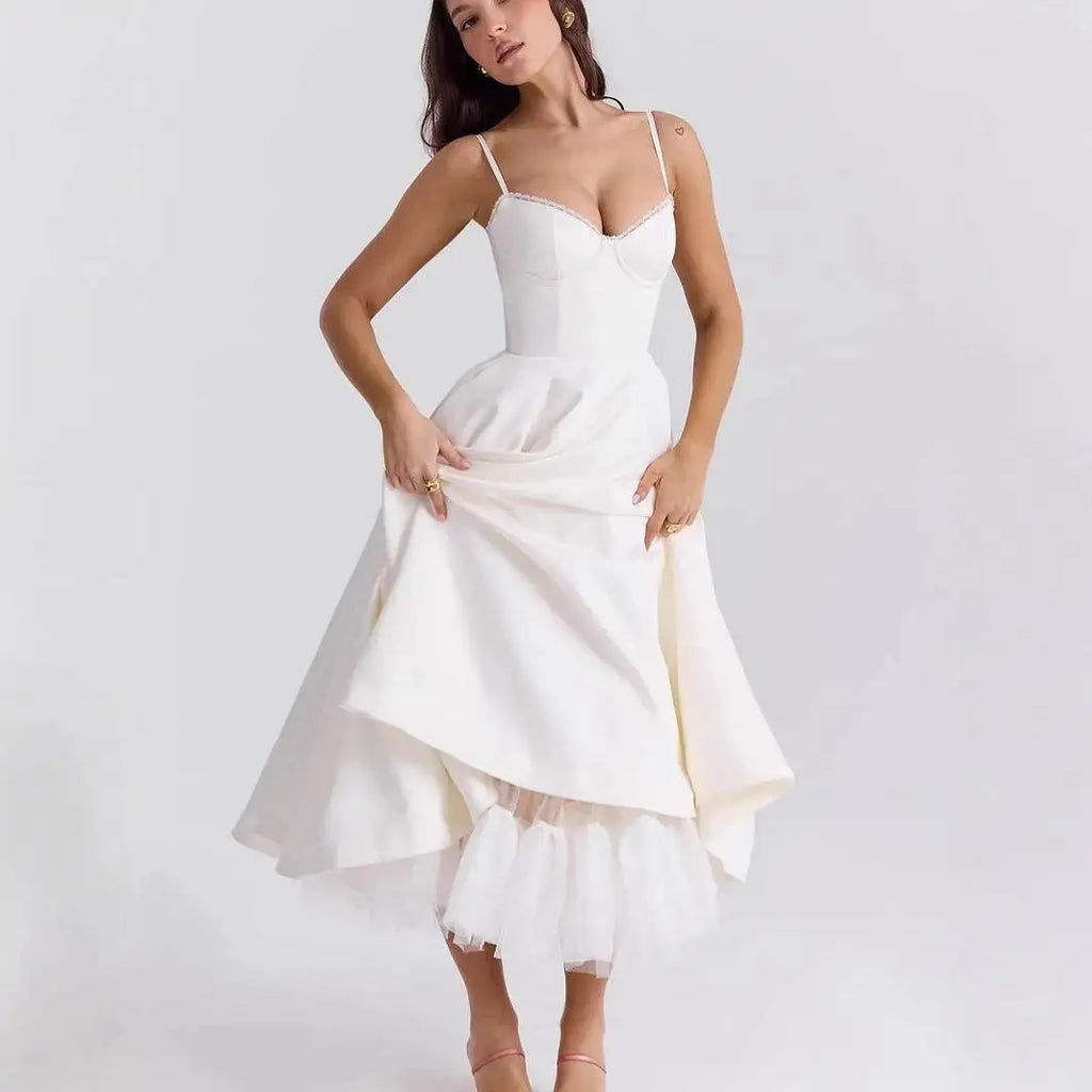 2026 Spring/summer High End Satin Strapless Heavy Industry French Waist Strap Sexy Hot Girl Medium Long Dress Women Elegant