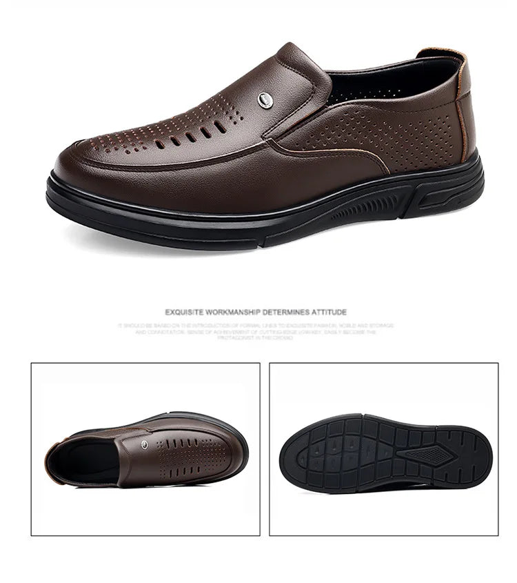 Spring Summer Hallow Leather Shoes for Men Solid Color Breathable Business Casual Shoes Male New Designer Fashion Sandals Man
