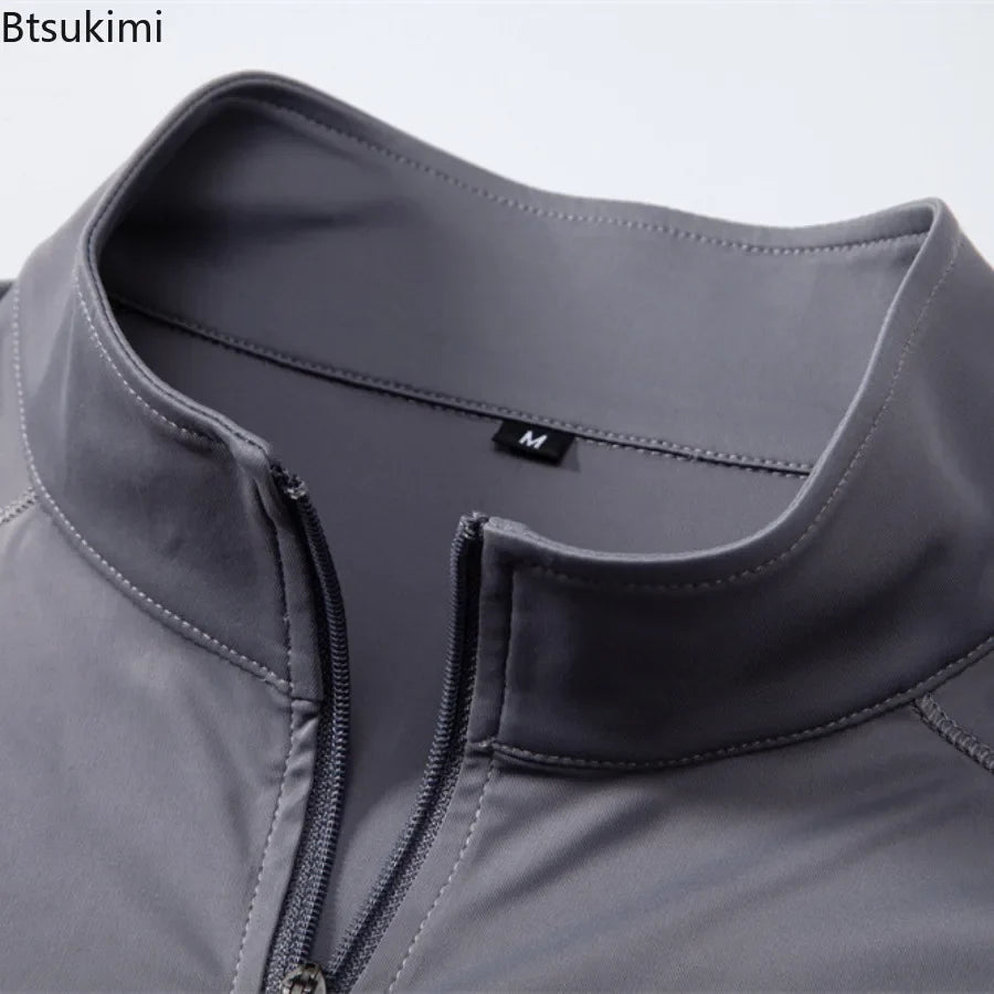 2026 Spring Summer New Men's Sunscreen Clothes Anti-UV UPF100+ T-shirt Long Sleeve Half Zip Top Male Outdoor Fishing Hiking Tops