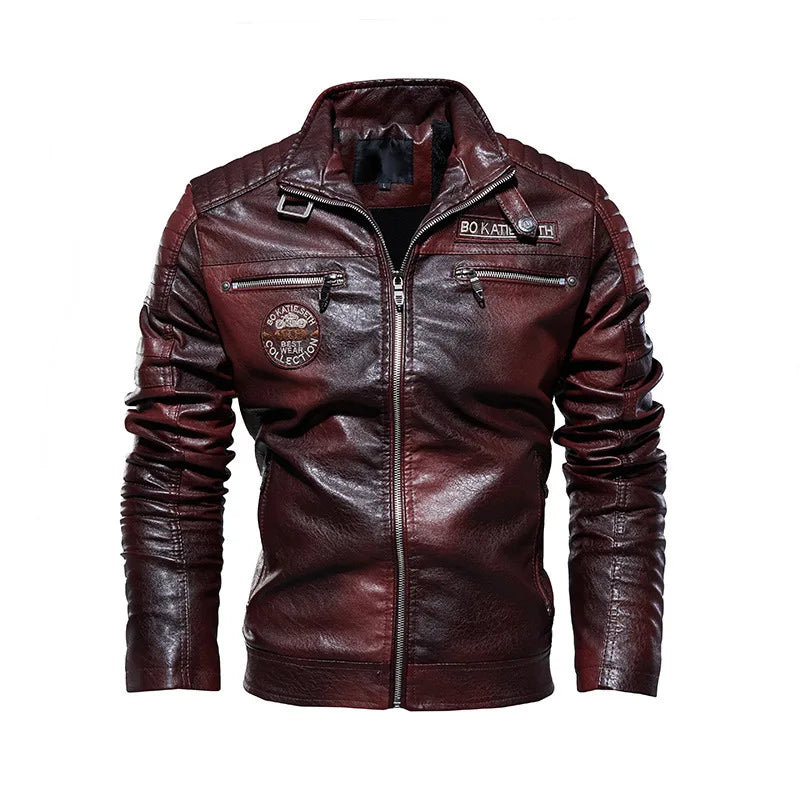 New Men's Winter Men High Quality Fashion Fleece Lining Coat Leather Jacket Motorcycle Style Casual Jackets Black Warm Overcoat
