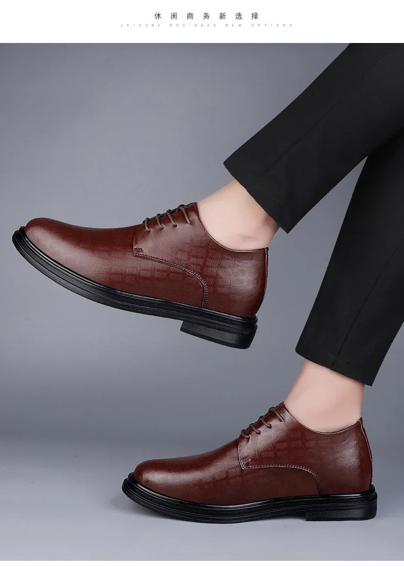 Men Dress Shoes Elevator Shoes Platform Breathable Casual Business Luxury Genuine Leather Soft Heightening Shoes 7CM Taller Male