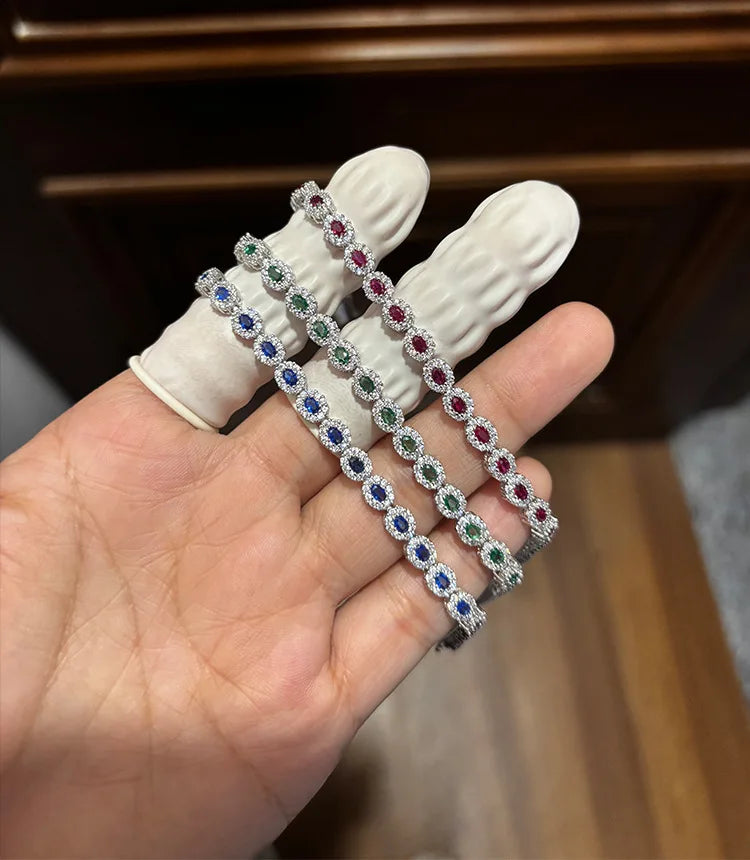 Real 18k White Gold Red Blue Green Moissanite Bracelet for Women Platinum Pt950 Single Row Diamond Simple and Versatile Gift