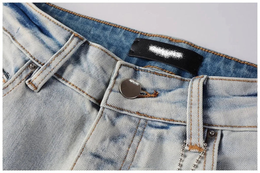 Spring and Autumn New Trend Solid Color Straight Tube Ripped Stretch Jeans Men Casual Comfortable Breathable High-Quality Jeans