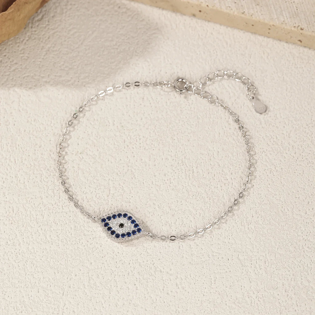 925 Sterling Silver Vintage Blue & Clear Zirconia Eyes Bracelet Stackable Vacation Link Chain Bracelets For Women Jewelry