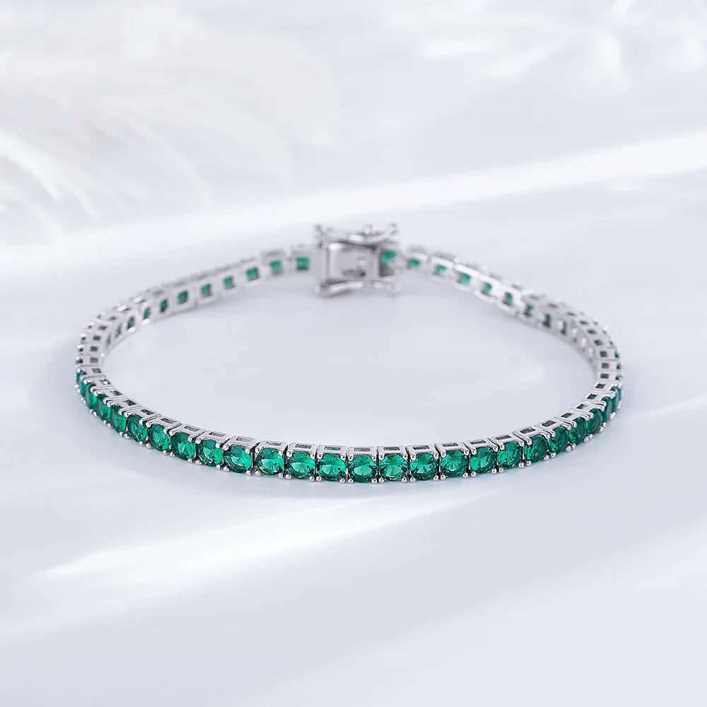 925 Silver Tennis Bracelet, 3mm Pave CZ, Dark Ruby/Rainbow/Blue/Green/Black, Eternity Design, Fine Jewelry for Women