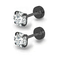 XUBCHC Stainless Steel Round Cubic Zirconia Ear Piercing For Women Men CZ Shiny Silver Color Stud Earrings Black Body Jewelry