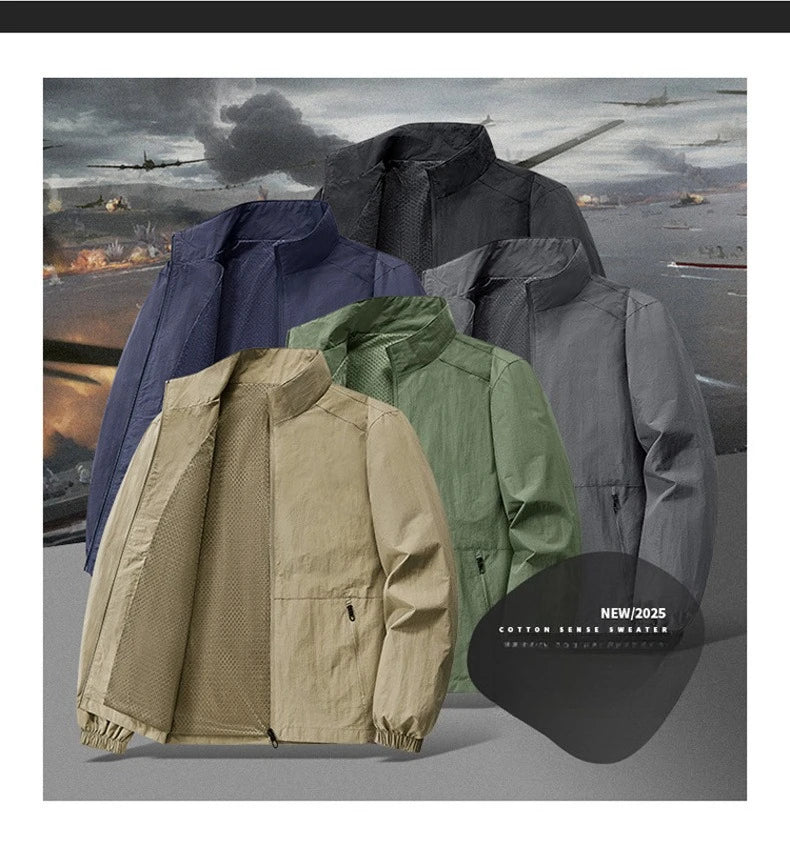 Autumn Breathable New Men's Jackets Outdoor Sports Loose Korean Casual Coat Man Stand Up Collar Classic Solid Color Windbreaker