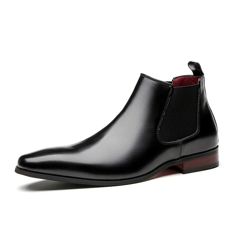 Elegant Simple Men Leather Boots Long Tip Square Toe British Chelsea Boots for Men Formal Business Luxury Shoes Spring Winter