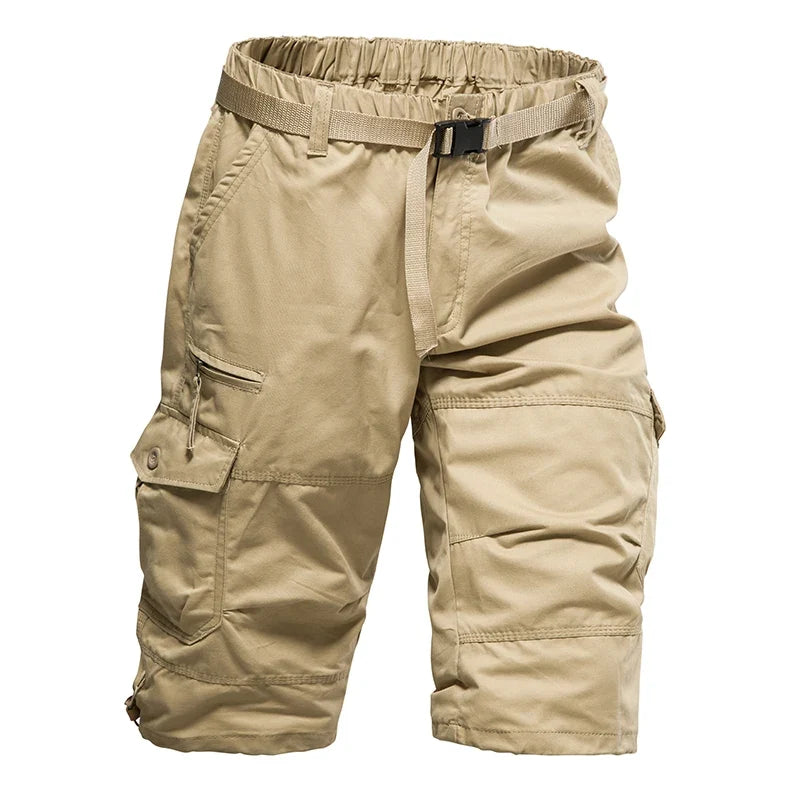 Mens Cargo Shorts Casual Half Pants Elastic Waist Summer Camo Shorts Sports Running Hiking Multiple Pockets Male Knee Pants