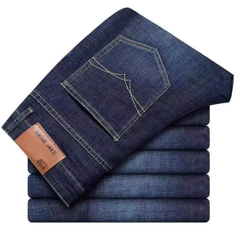 Men's comfortable and soft business casual denim pants, slim fit straight leg pants, fashionable men's brand, light luxury elast