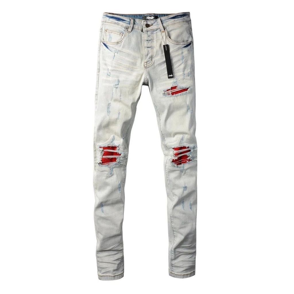 Spring and Autumn New Trend Solid Color Straight Tube Ripped Stretch Jeans Men Casual Comfortable Breathable High-Quality Jeans