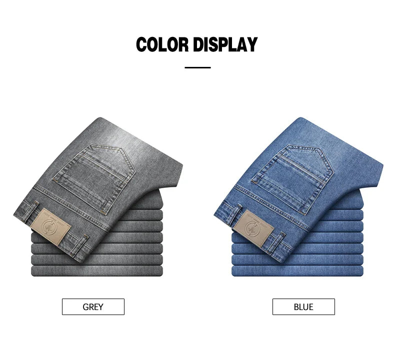 Spring/Summer 2023 Men's Gray Frayed Thin Jeans Classic Style Business Fashion Cotton Denim Stretch Pants Male Brand Trousers
