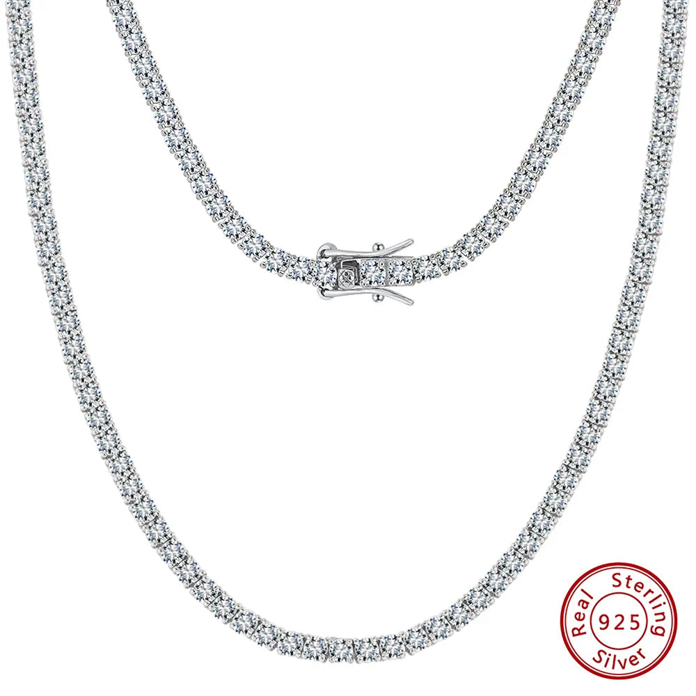 Classic Moissanite Diamond Tennis Necklace for Women 2/3/4mm 925 Silver Original GRA Certified Clavicle Chain MON01