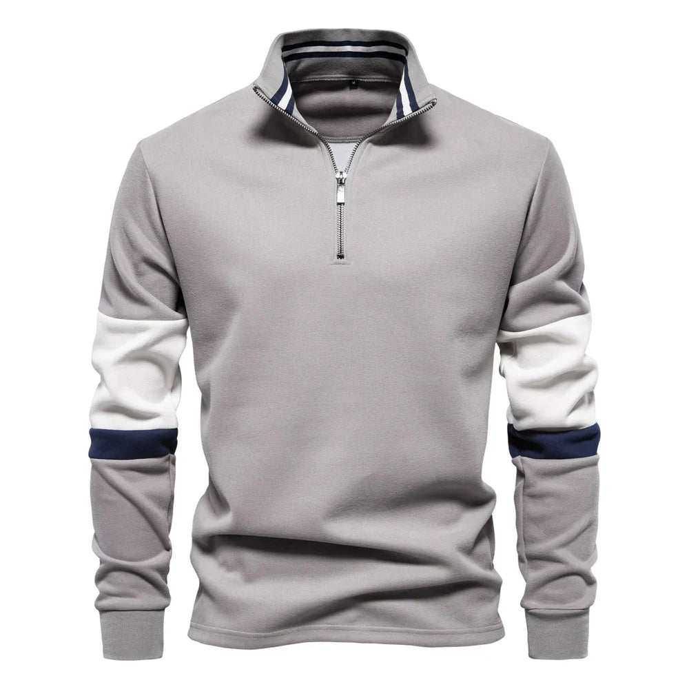 Mens Mock Neck Quarter Zip Sweatshirts Patchwork  Fashion Pullover Cotton-blend Sweatshirt for Men