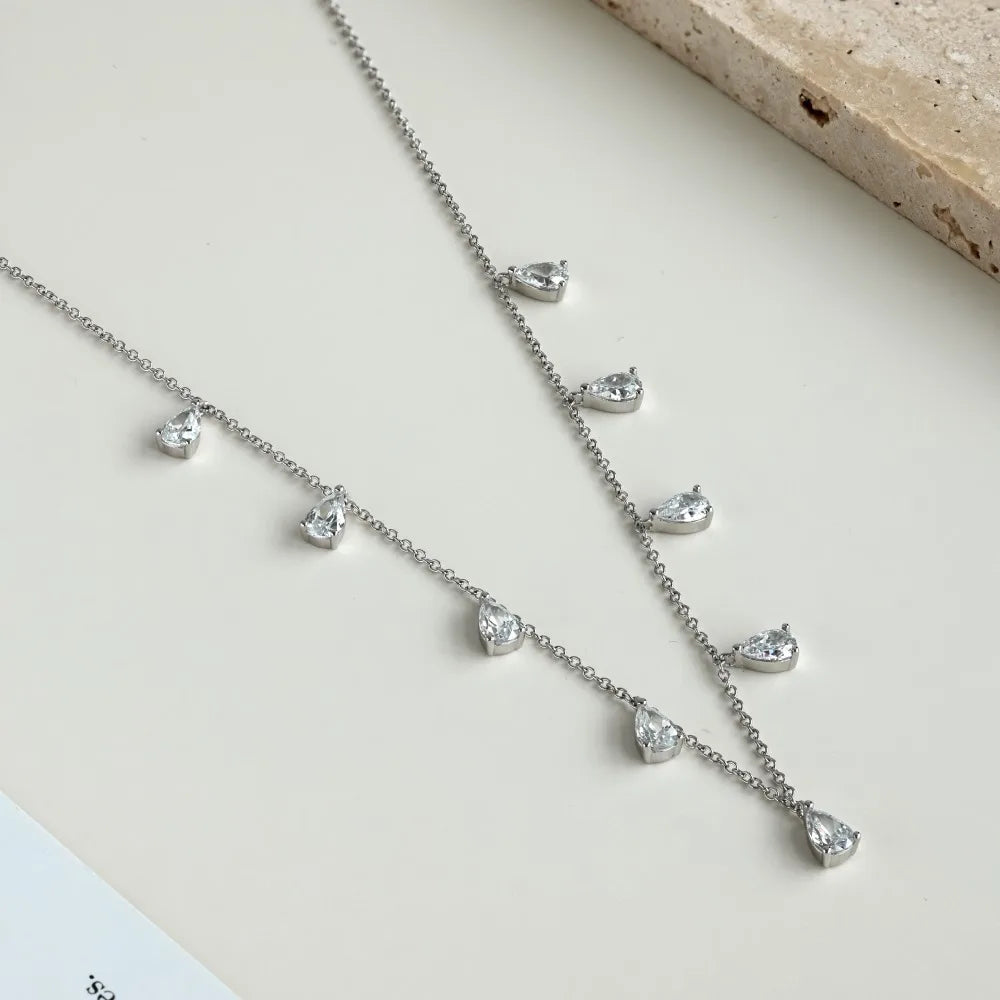 Dainty Full Marquise Pear Cut Moissanite Pendant Necklaces Women s925 Silver All Lab Diamond Stacking Party Neck Chain Gift