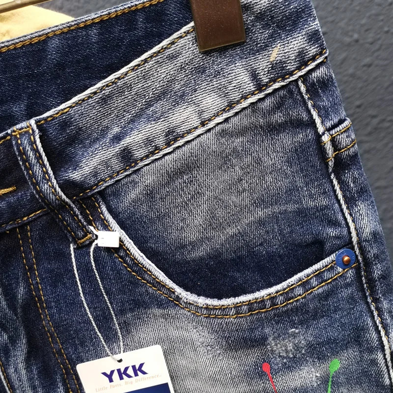 Men's Jeans Fashion Spray Paint Ripped Hole Personality Hip-hop Streetwear