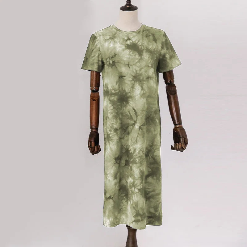 Original Casual 94% Cotton Summer Women's Dresses Solid Short Sleeve Spilt Long Midi Dress Fashion Sundress Female Clothing
