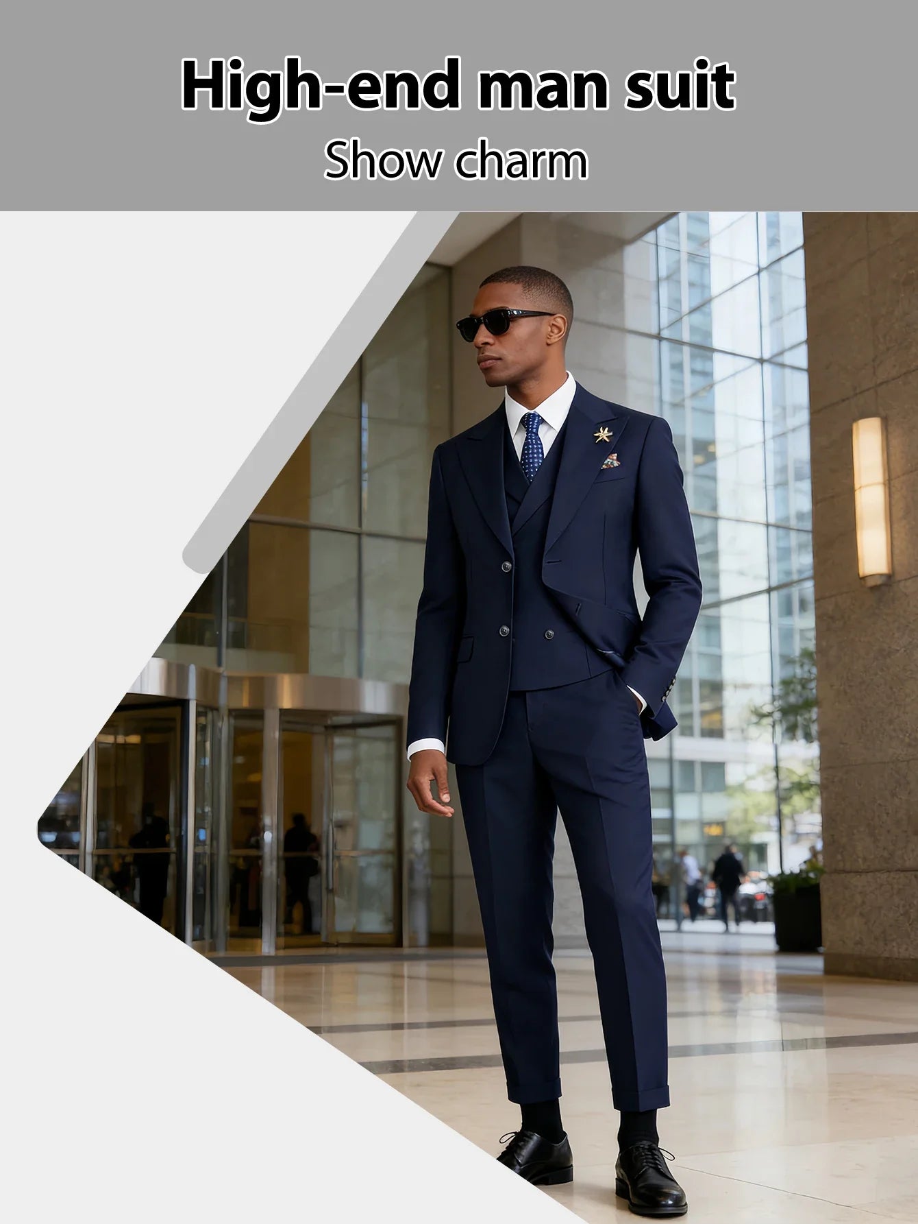Men's 3-Piece Solid Suit Set Peak Lapel Blazer Jacket Vest Pants for Wedding Business Prom Tuxedo
