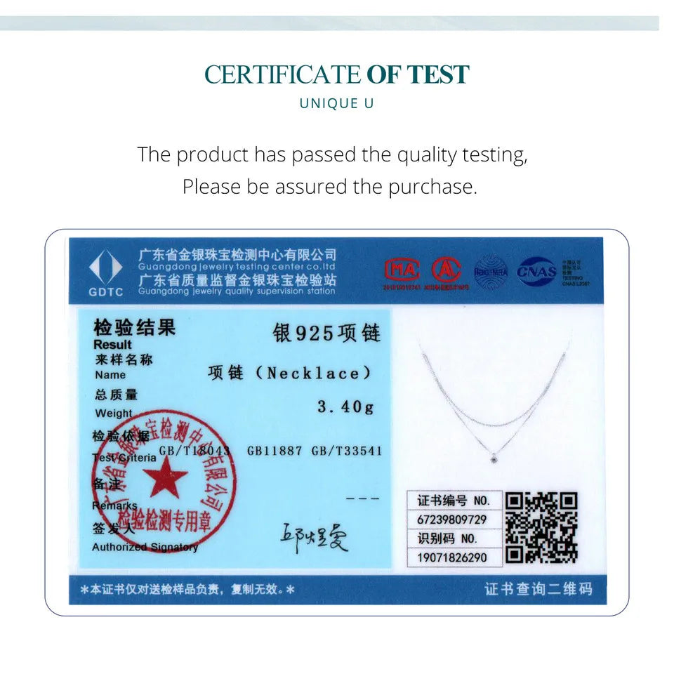 925 Sterling Silver Shining Zircon Pendant Necklace Double Layer Neck Chain for Women Engagement Wedding Fine Jewelry