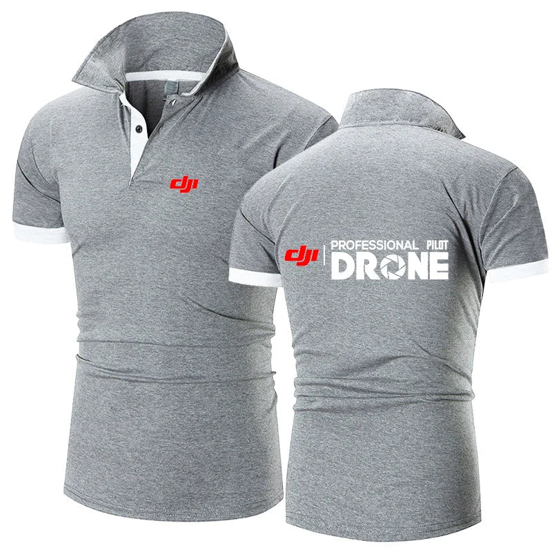 تي شيرت بولو عصري بطباعة صيفية جديدة لعام 2024 للرجال من Dji Professional Pilot Drone بأكمام قصيرة مريح على طراز Harajuku كاجوال رياضي
