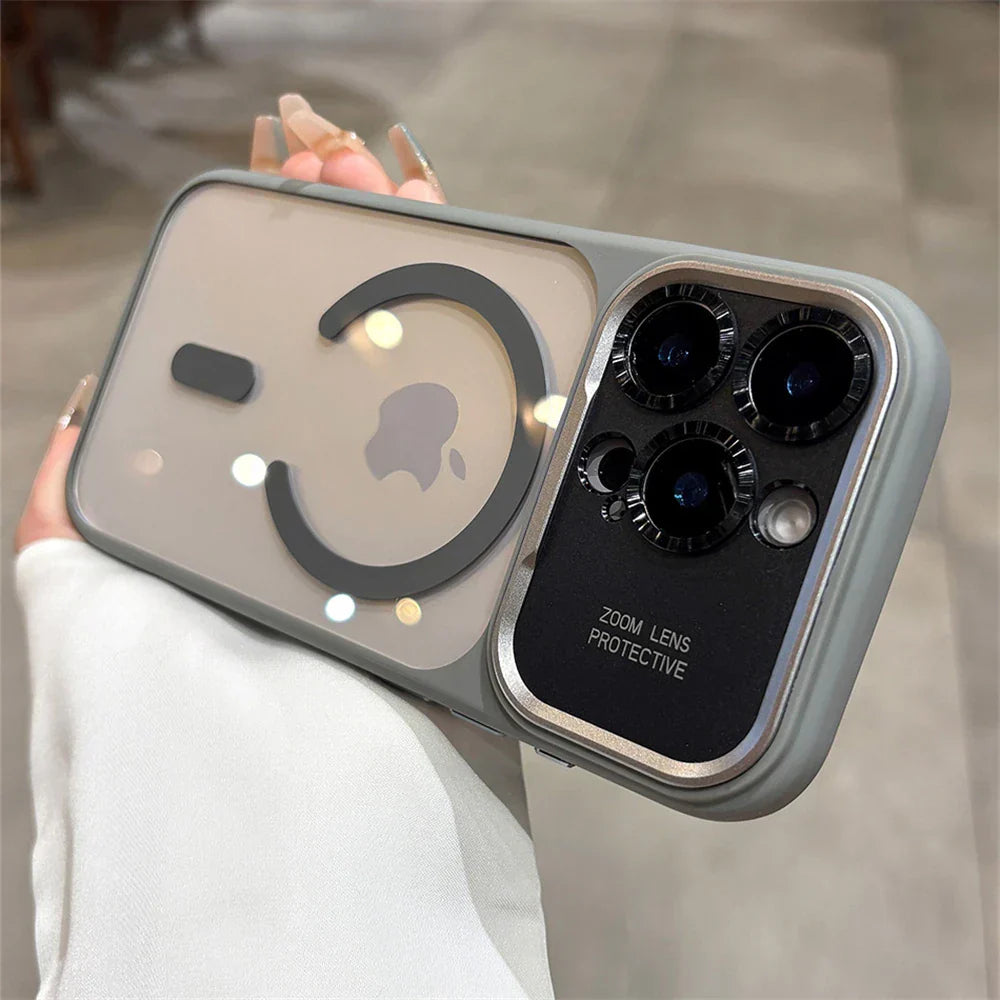 Luxury Magnetic Metal Lens Bumper Protection Case For iPhone 17 16 15 14 13 Pro Max Plus For Magsafe Acrylic Translucency Cover