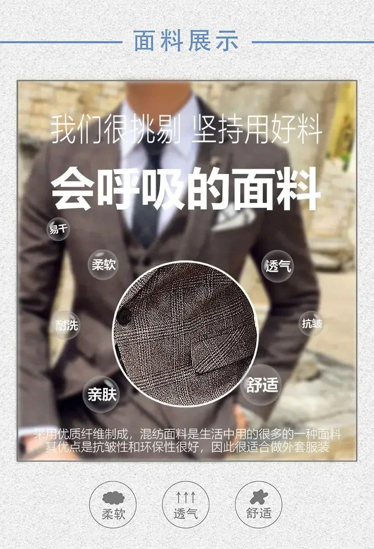 Suit Blazer+Pants Men Fashion Hosts British Style Work Business Wedding Casual Art Style Elegant Gentleman Cotton and Linen Suit