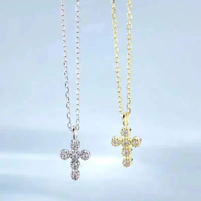 New 100% 925 Sterling Silver Zircon Cross Necklaces Pendant Fashion Sterling Silver Jewelry Statement for Women Bijoux