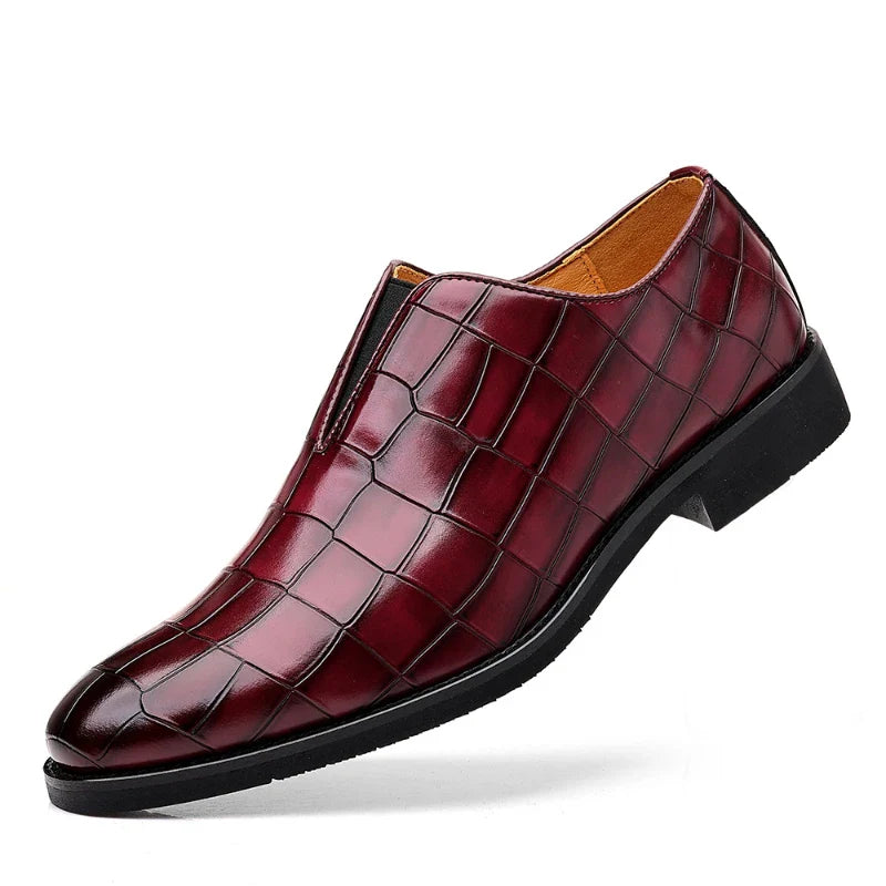 Mens Classic Temperament Brown Crocodile Embossed Leather Loafers Slip On Formal Dress Shoes For Business Office And Casual Wear