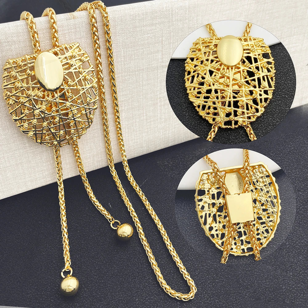18K Gold Plated Necklace And Earrings For Women Set 85cm Long Chain Dubai Gold Color Silver Color Jewelry Adjustable Length 3pcs