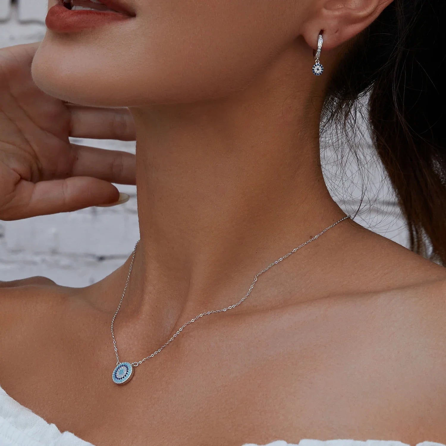 Authentic 925 Sterling Silver Blue Evil Eyes Necklace Women Lucky Pendant Necklaces Fashion Jewelry SCN099