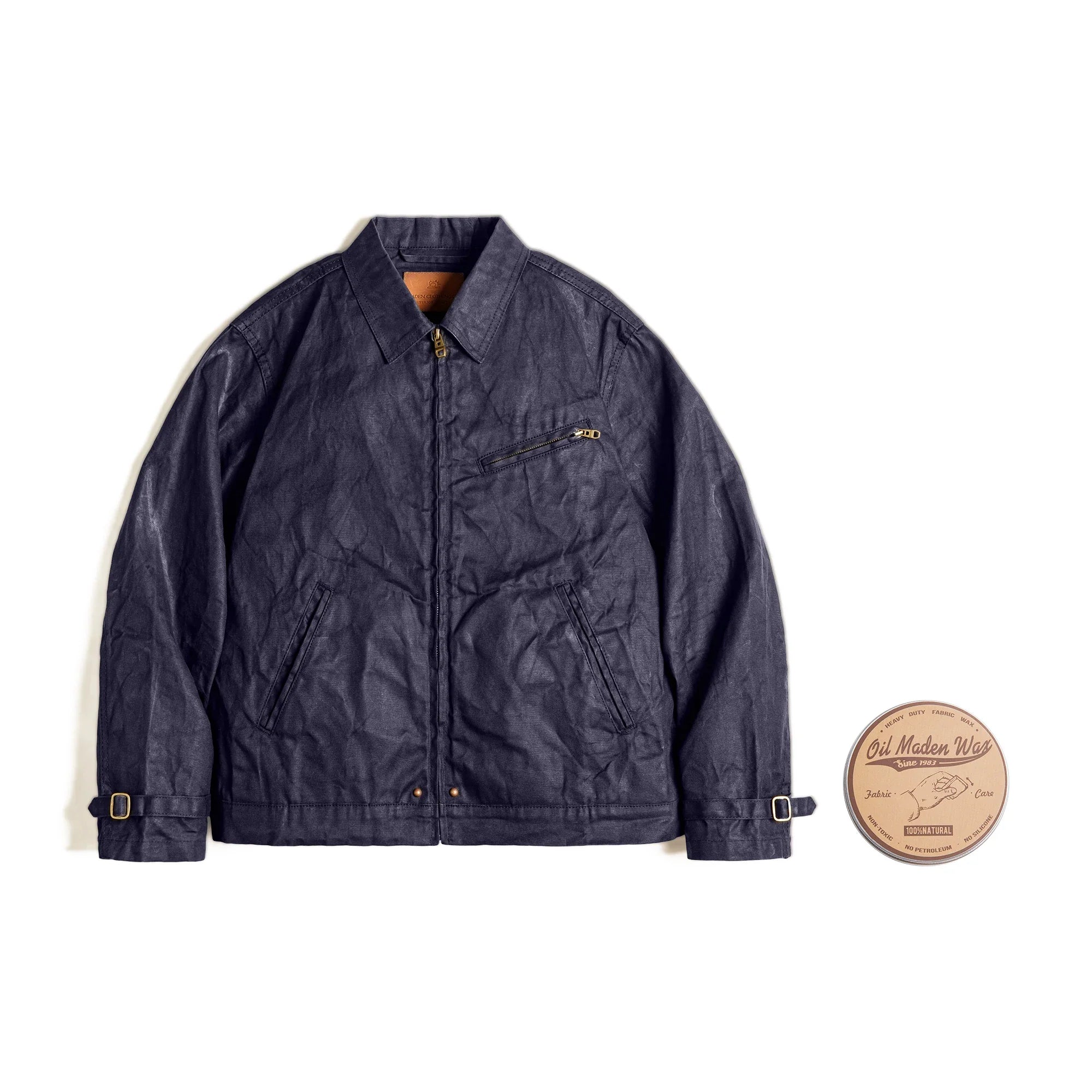 Maden Men's Vintage IV Oil Waxed Canvas Jacket Lapel Zipper Short Outerwear Classic Slim Fit for Men's Spring and Fall Jacket