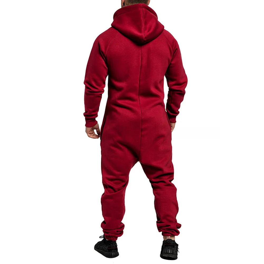 2024 new Sports Men Warm Fleece Onesie Fluffy Lounge Adult  One Piece Male Jumpsuits Hooded Onesies For Adult Running zip suit