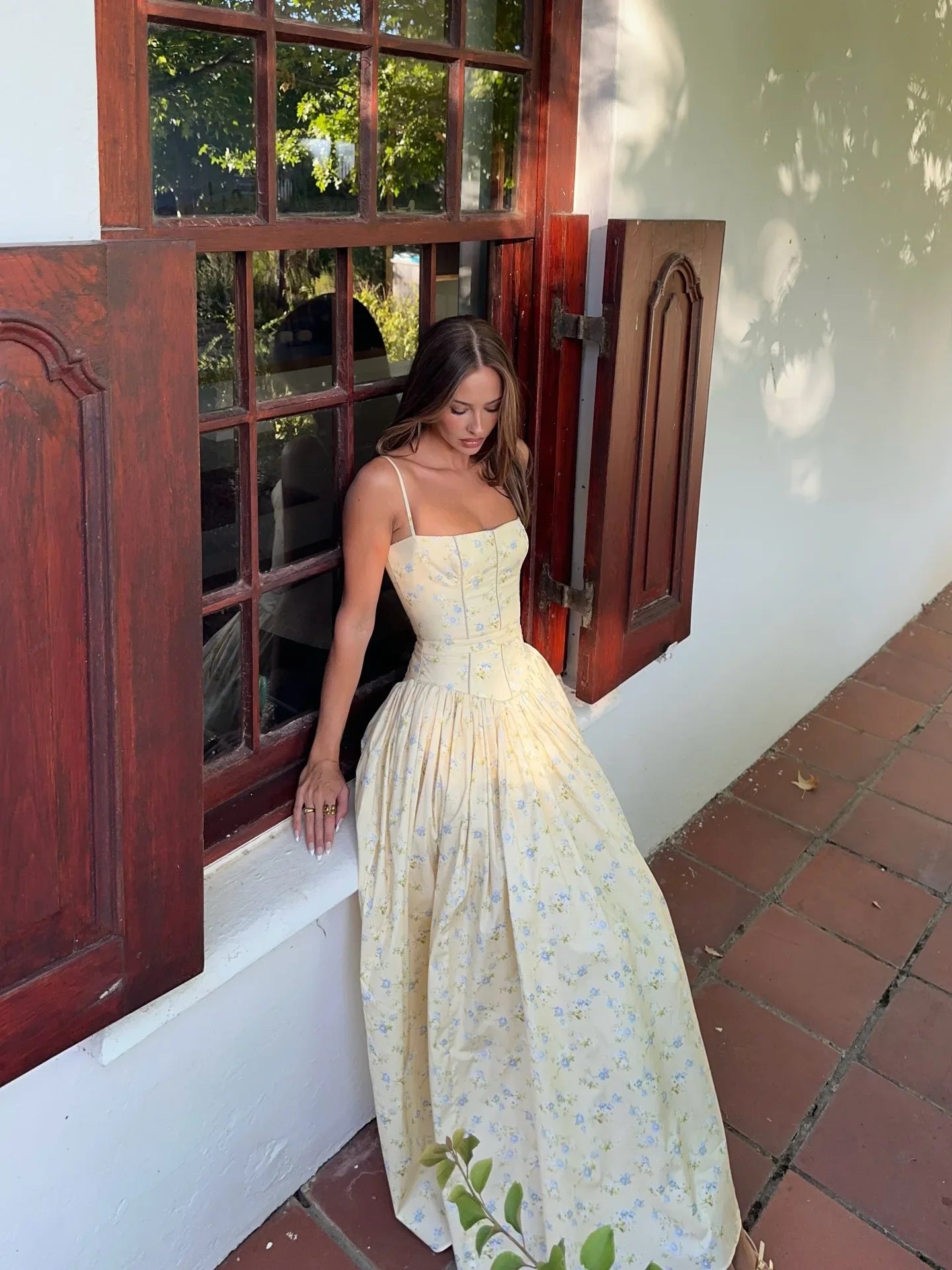 Suninbox Summer Floral Print Spaghetti Strap Maxi Dress Women Elegant Vintage Holiday Party Beach Wear Dress