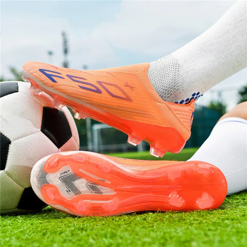 Without-lace F50+ Mens Soccer Shoes Boys Training Non-Slip Turf Soccer Cleats TF/FG Football Sneakers Chuteira Campo 35-45