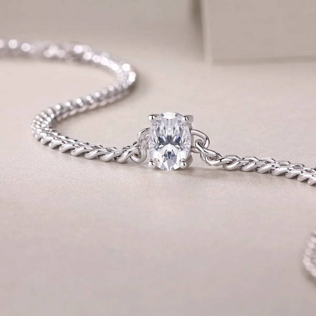 1CT Oval Cut D Color Moissanite Diamond Bracelet for Women 925 Silver Plated 18k Adjustable 16-21cm Cuban Link Bracelets