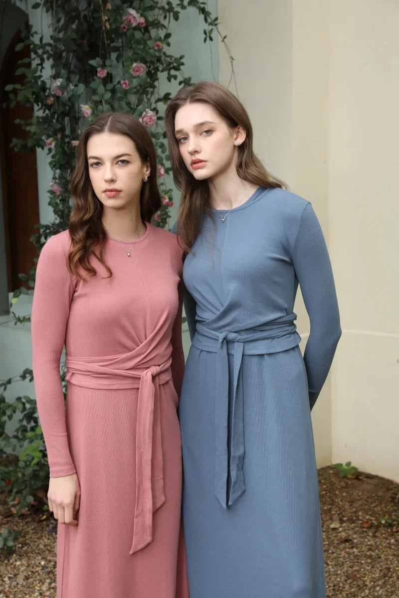 2025 summer ribbing closed-fit wrap tops + Aline dress high Stretch matching sets