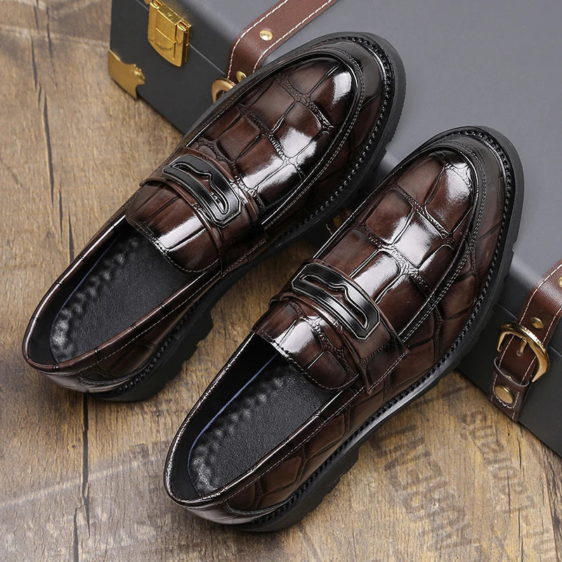 Men's Thick Soled Leather Shoes Minimalist Design Style Daily Outdoor Leisure Business Party Height Increasing Shoes Zapatillas