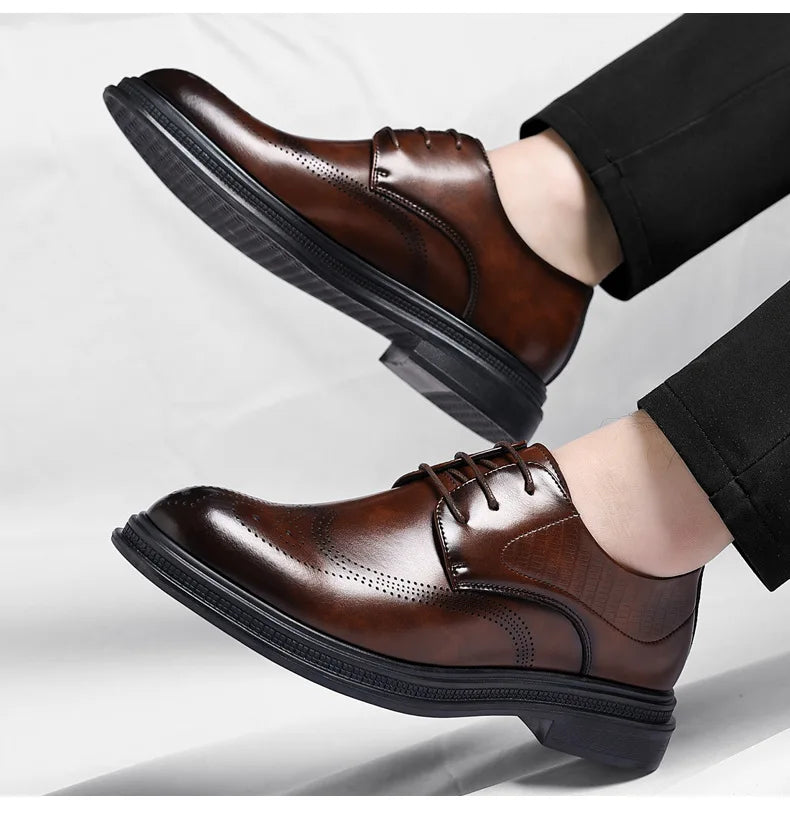 Business Formal Casual Wedding Shoes for Men Fashion New Designer Inner Increase Shoes Male Spring Autumn Retro Leather Shoe Man