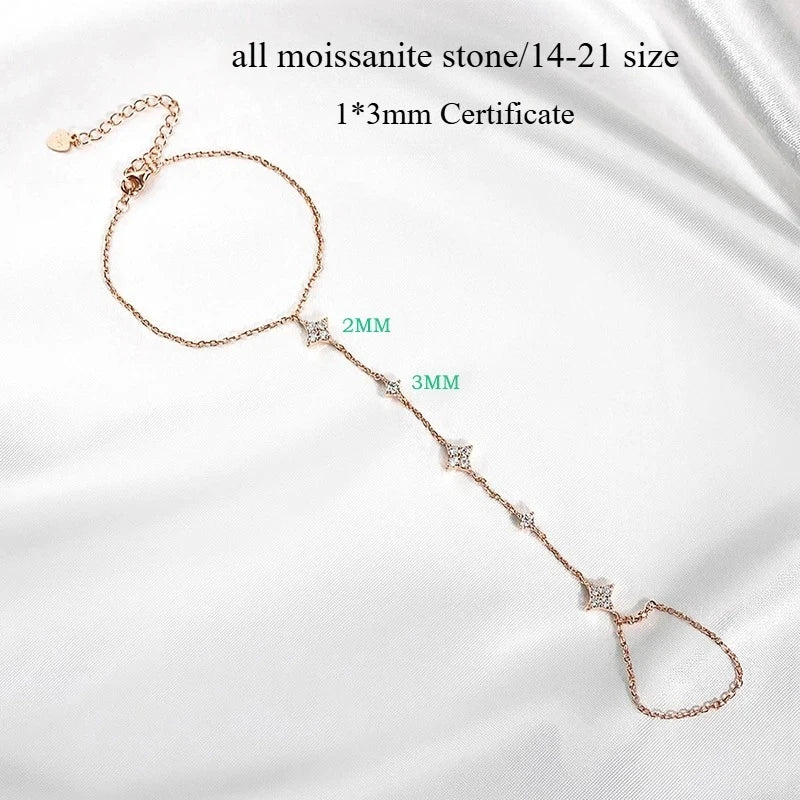 14K Plated Certified Moissanite Bracelets for Women Girls 14-21cm Adjustable Chain Lab Diamond 100% Real Pure Silver 925