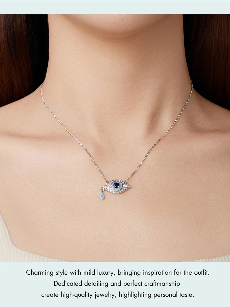 925 Sterling Silver Evil Eye Necklace 18K Gold Plated Teardrop Pendant Blue Zirconium Turkish Protection Jewelry for Women